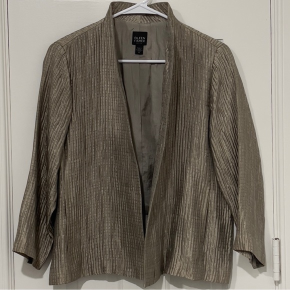 Eileen Fisher Jackets & Blazers - Eileen Fisher Petite Silk Metallic Textured Open Front Jacket PPS Champagne S SP